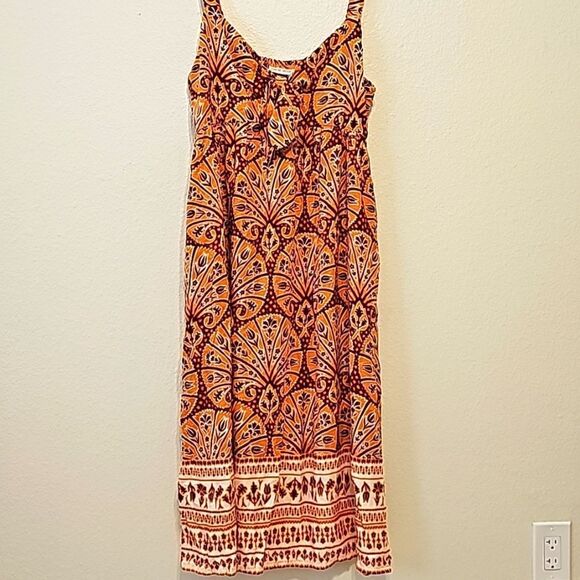 Knox Rose Women's Wide Strap Sleeveless A-Line Dress with orange print s… - Picture 1 of 8
